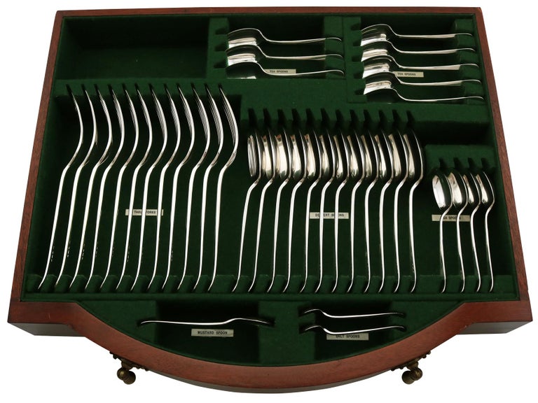 British Antique Sterling Silver Canteen of Cutlery for Twelve Persons For Sale