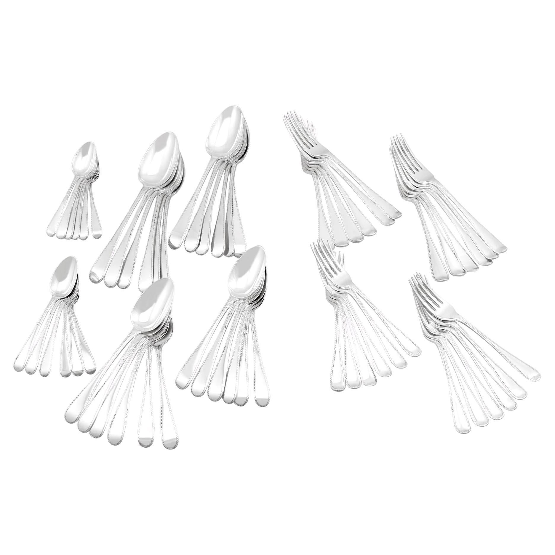 Antique Sterling Silver Canteen of Cutlery for Twelve Persons For Sale