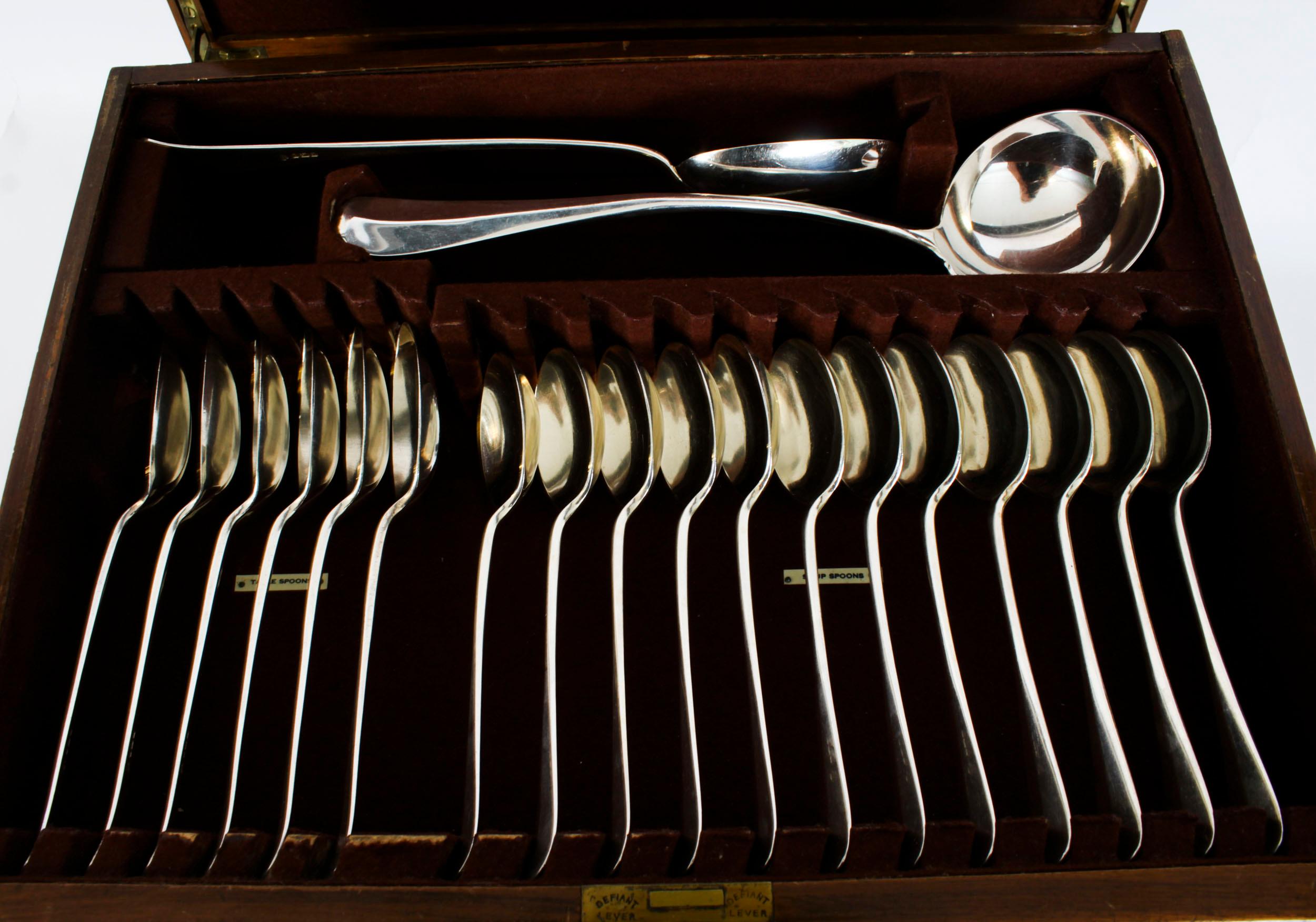 Antique Sterling Silver Canteen x 12 Hanoverian Pattern Cutlery Sheffield 1933 3