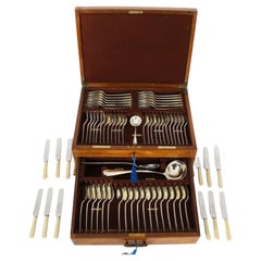 Antique Sterling Silver Canteen x 12 Hanoverian Pattern Cutlery Sheffield 1933