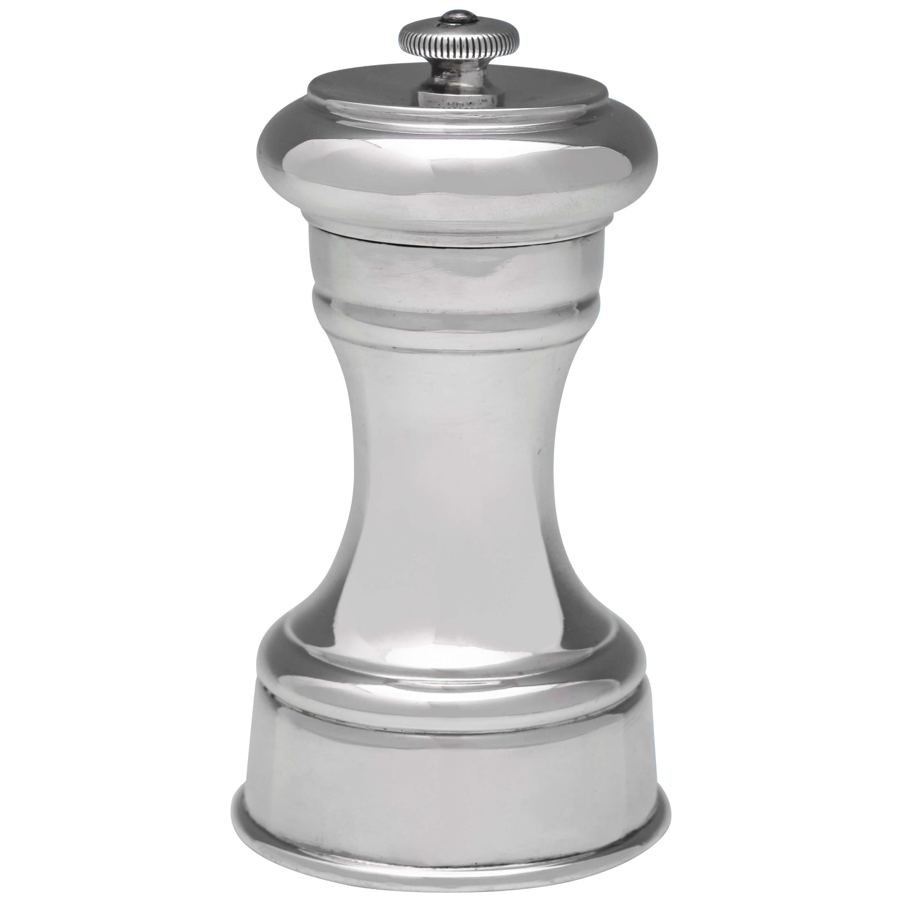 Antique, Sterling Silver 'Capstan' Pepper Grinder with Peugeot Mechanism, 1899