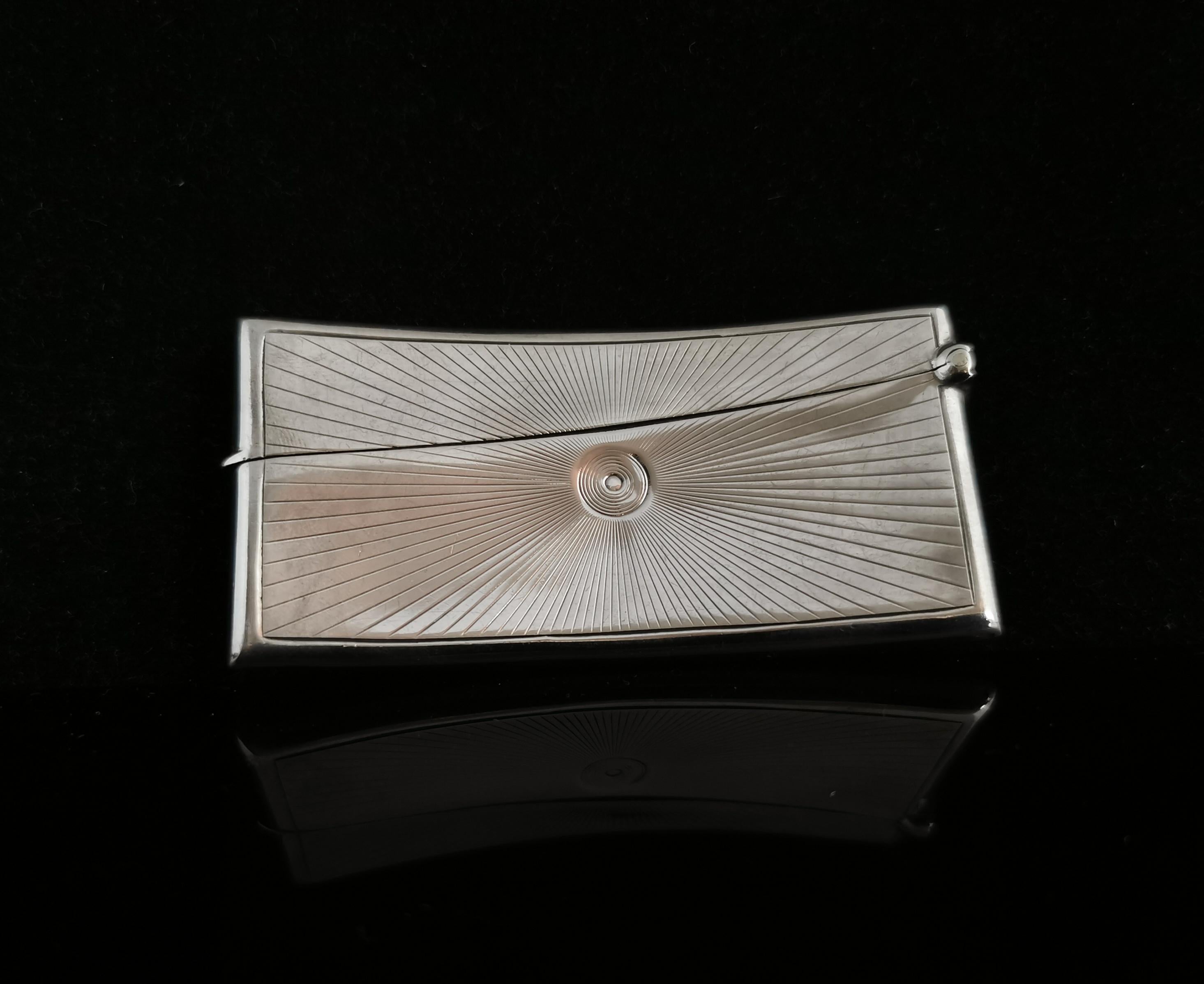 Antique Sterling Silver Card Case, Edwardian, Sunburst In Good Condition In NEWARK, GB