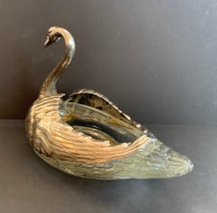 Antique Sterling Silver Carved Rock Crystal Large Stately Swan Serving Piece