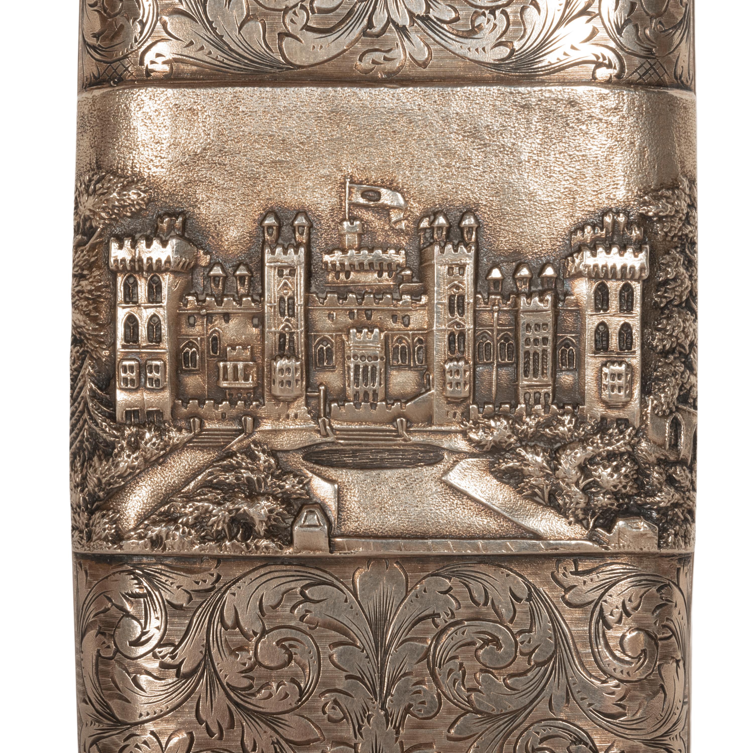 Antique Sterling Silver Castle Top Cigar Case Nathaniel Mills Birmingham 1840  For Sale 3