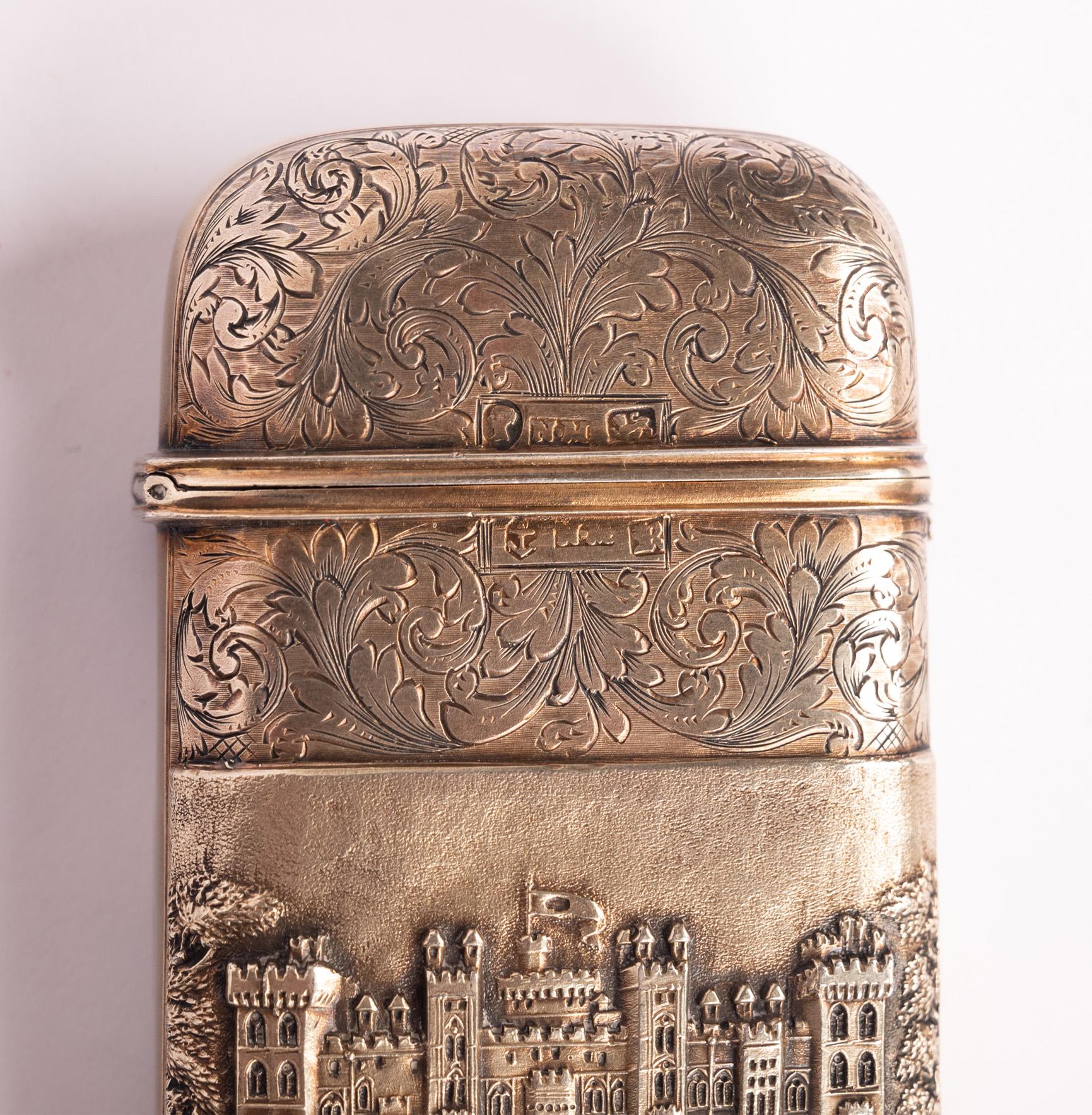 Antique Sterling Silver Castle Top Cigar Case Nathaniel Mills Birmingham 1840  For Sale 8