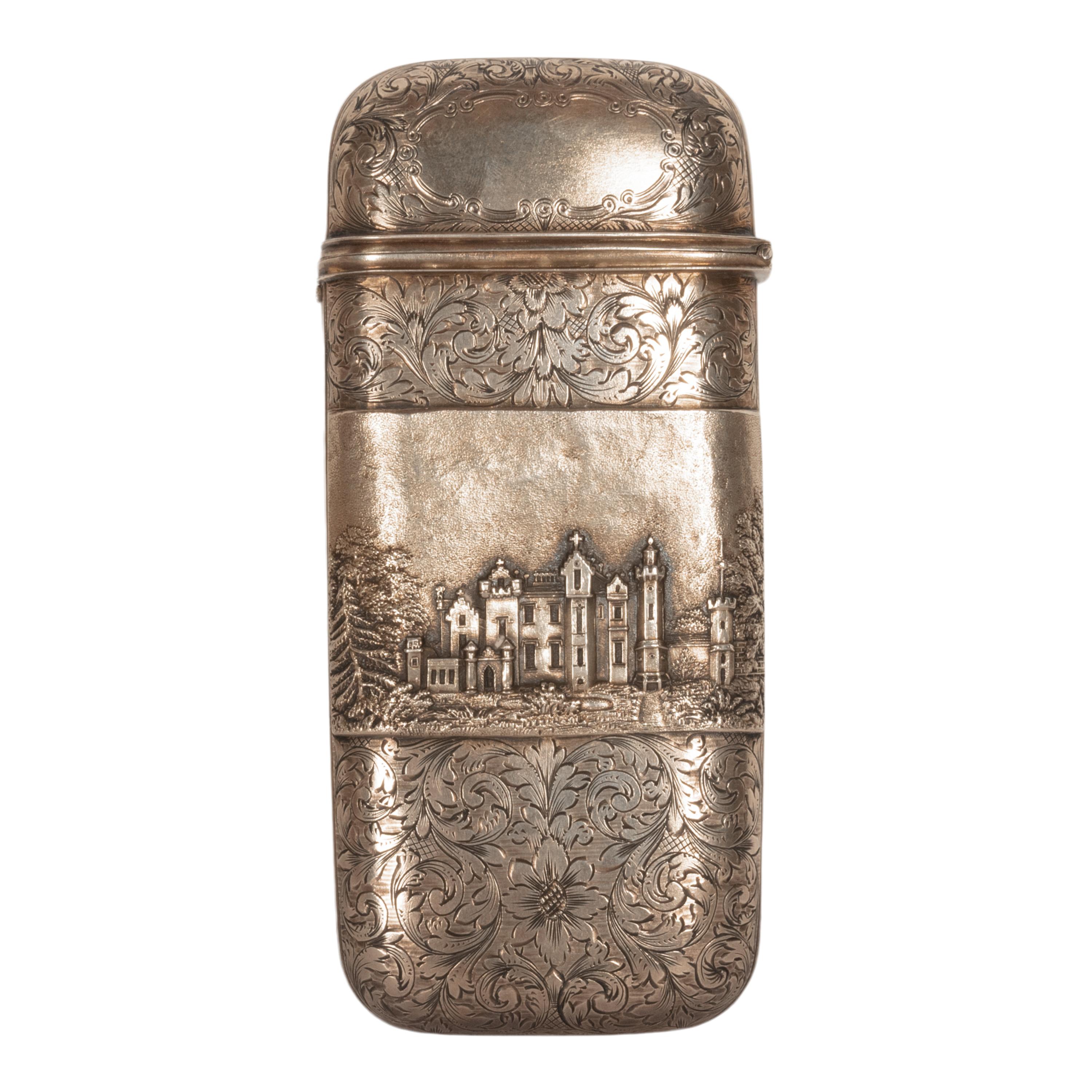 Early Victorian Antique Sterling Silver Castle Top Cigar Case Nathaniel Mills Birmingham 1840  For Sale