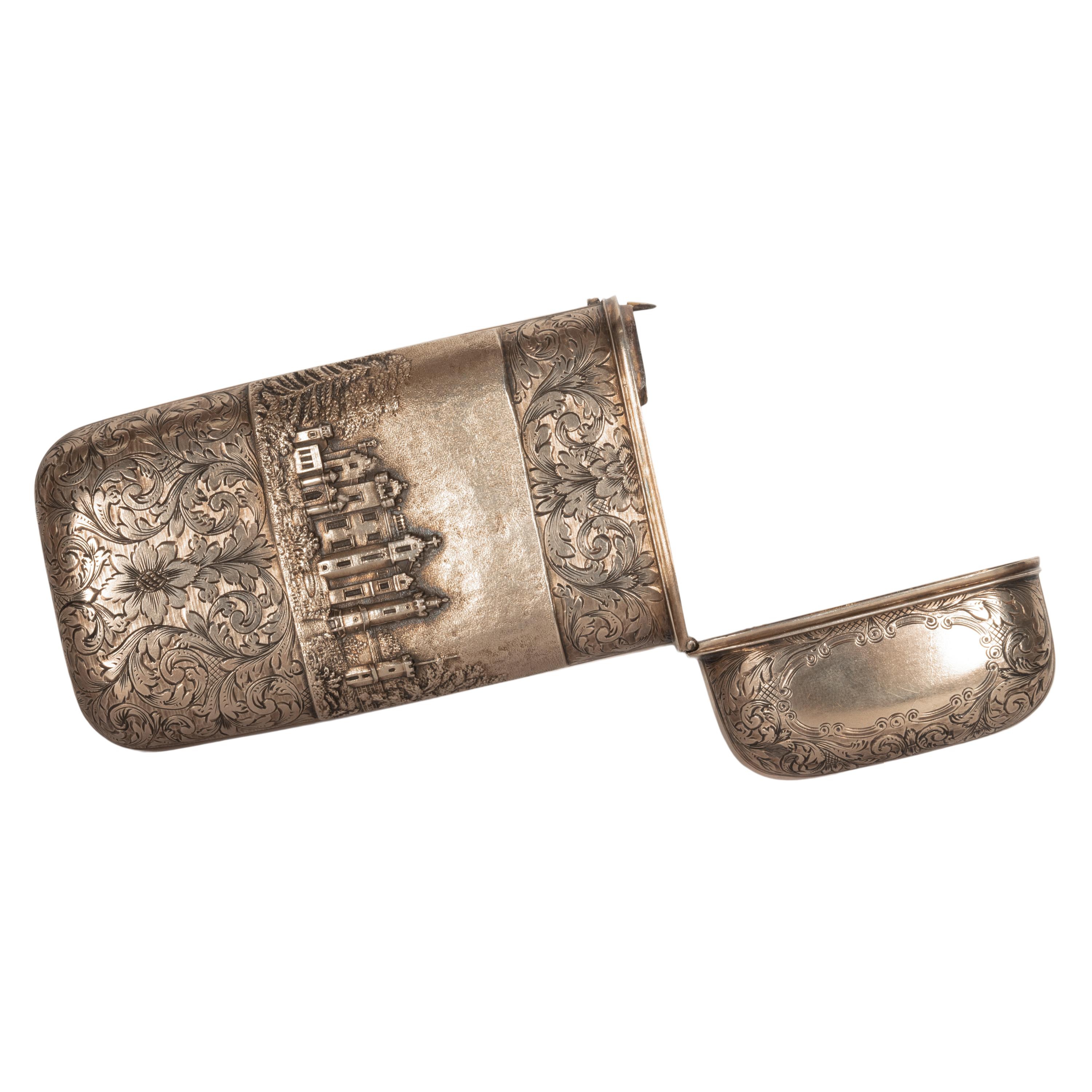 English Antique Sterling Silver Castle Top Cigar Case Nathaniel Mills Birmingham 1840  For Sale