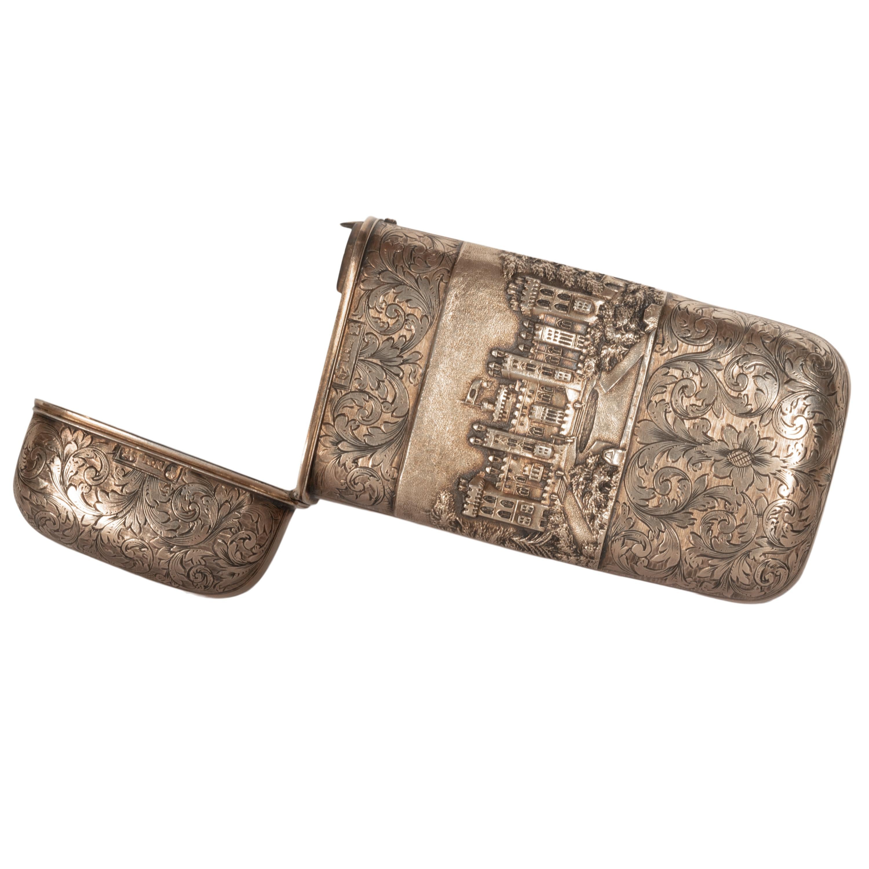 Gilt Antique Sterling Silver Castle Top Cigar Case Nathaniel Mills Birmingham 1840  For Sale