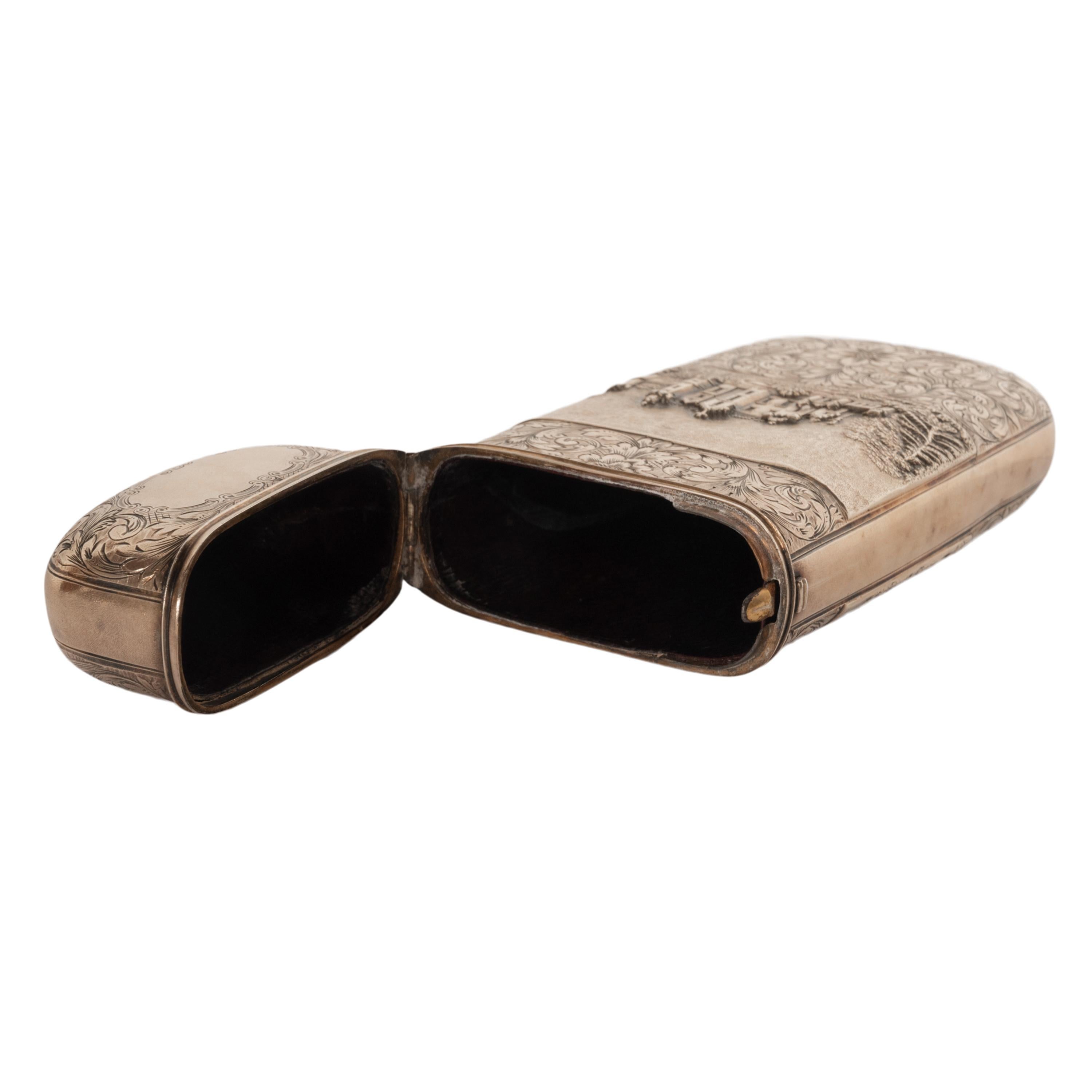 Antikes Zigarrenetui aus Sterlingsilber mit Castle Top von Nathaniel Mills Birmingham 1840  im Zustand „Gut“ im Angebot in Portland, OR