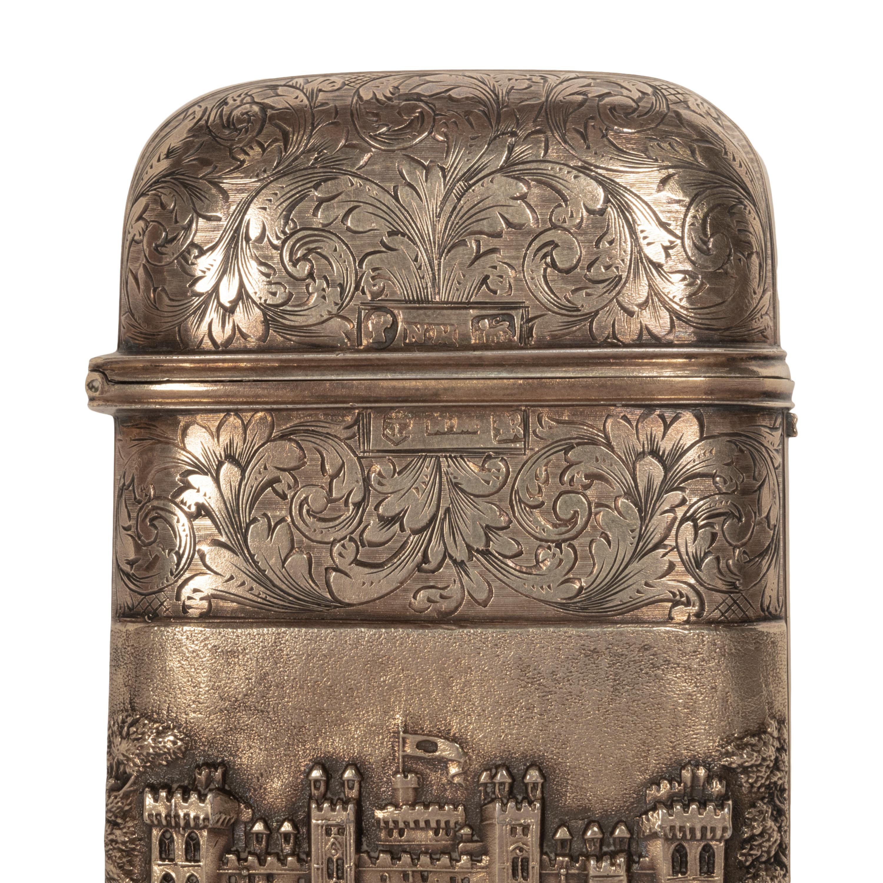Antique Sterling Silver Castle Top Cigar Case Nathaniel Mills Birmingham 1840  For Sale 2