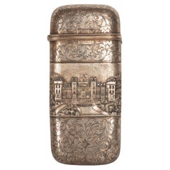Antique Sterling Silver Castle Top Cigar Case Nathaniel Mills Birmingham 1840 