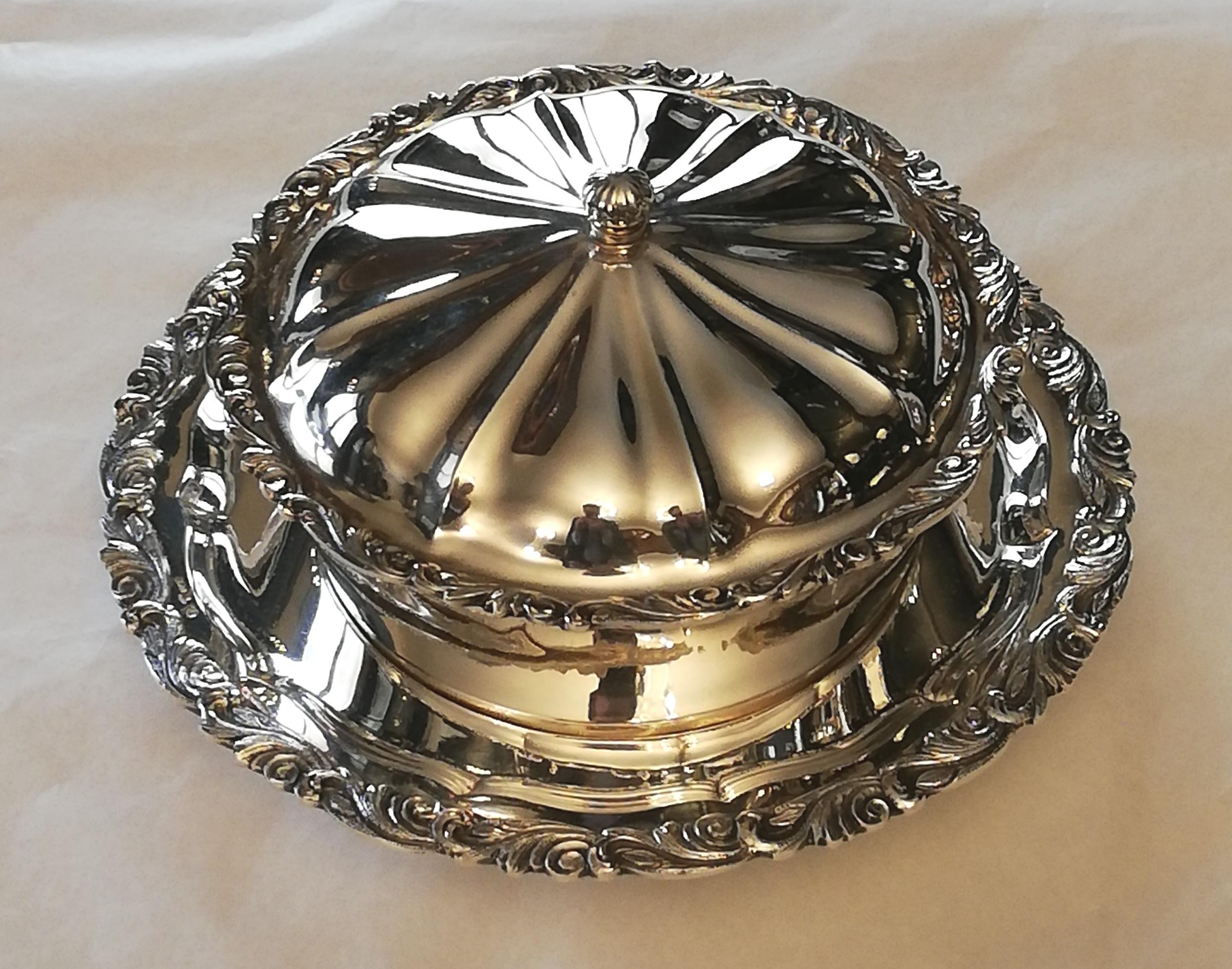 Baroque Revival Antique Sterling Silver Caviar Dish For Sale