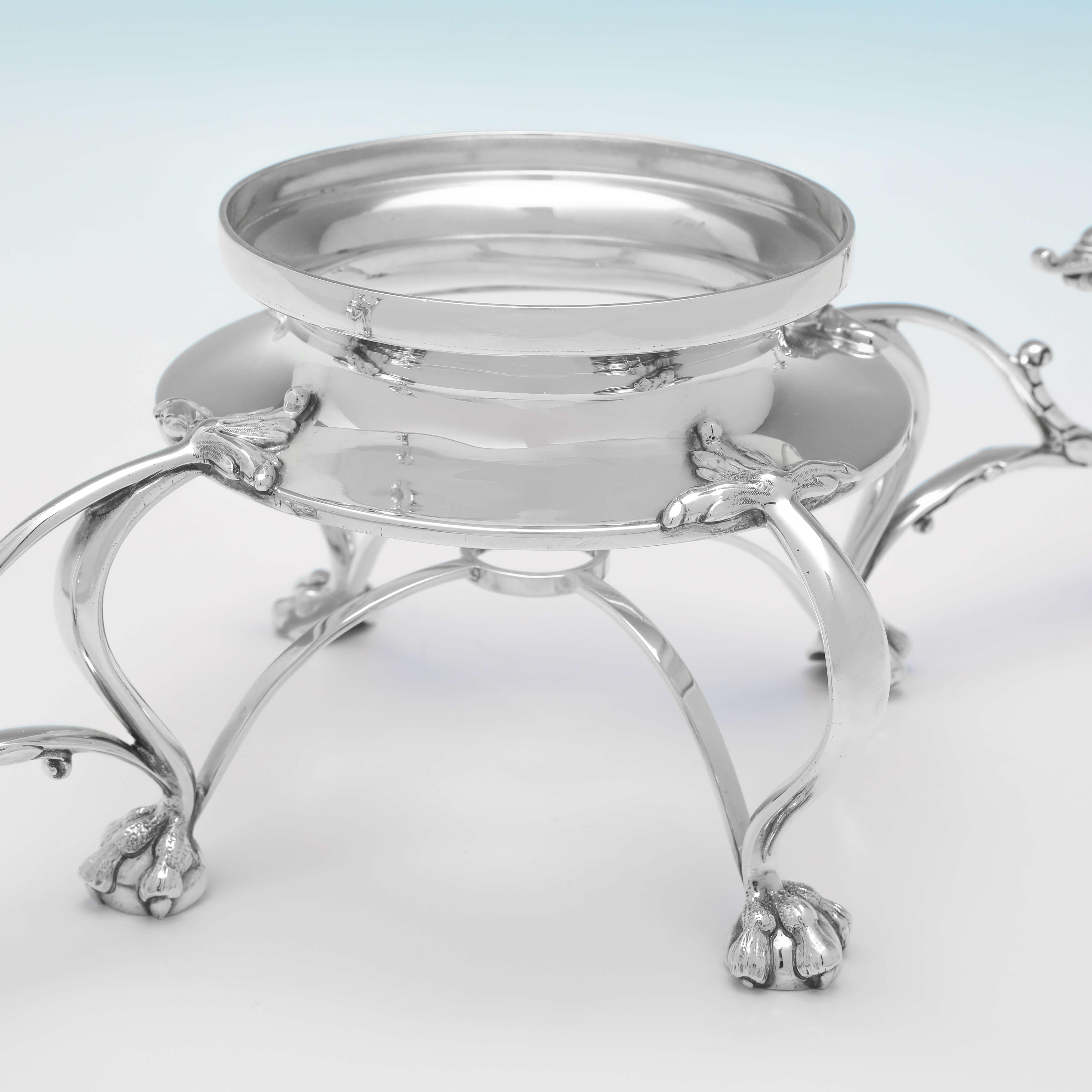 Antique Sterling Silver Centrepiece with 3 Glass Bowls, London, 1913 1