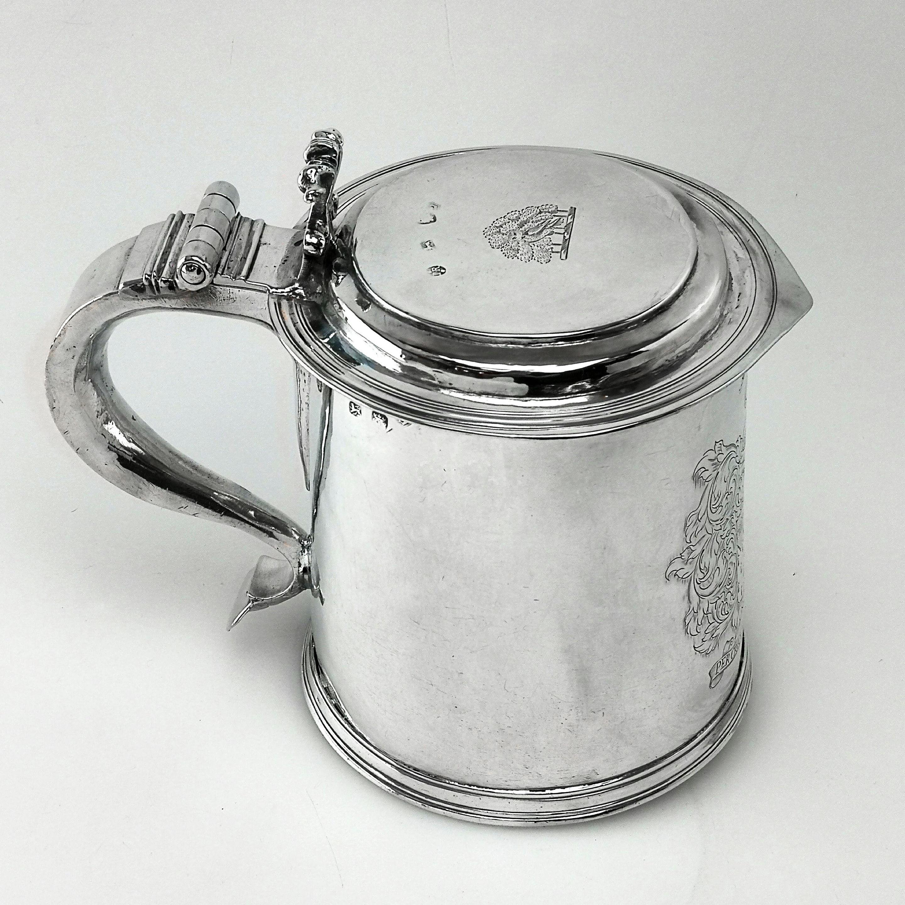 18th Century and Earlier Sterling Silver Charles II Lidded Tankard / Beer Mug London 1680, 17th Century