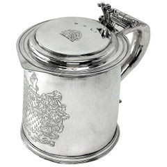 Sterling Silver Charles II Lidded Tankard / Beer Mug London 1680, 17th Century