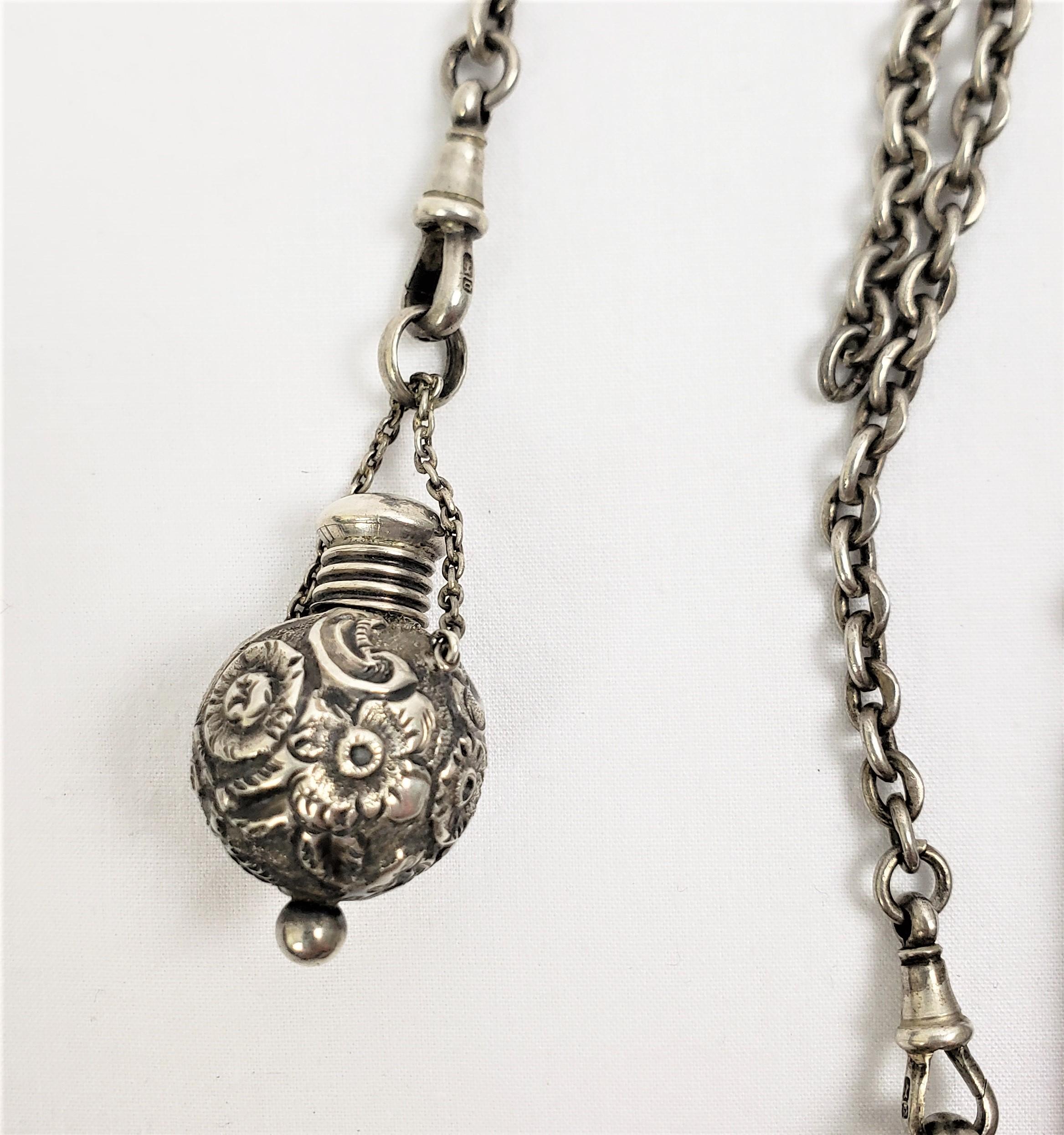 Antique Sterling Silver Chatelaine with Stylized Face & Exotic Bird Decoration In Good Condition In Hamilton, Ontario