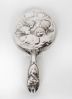 Antique Sterling Silver Cherubs Hand Mirror 1905 William Comyns & Sons.