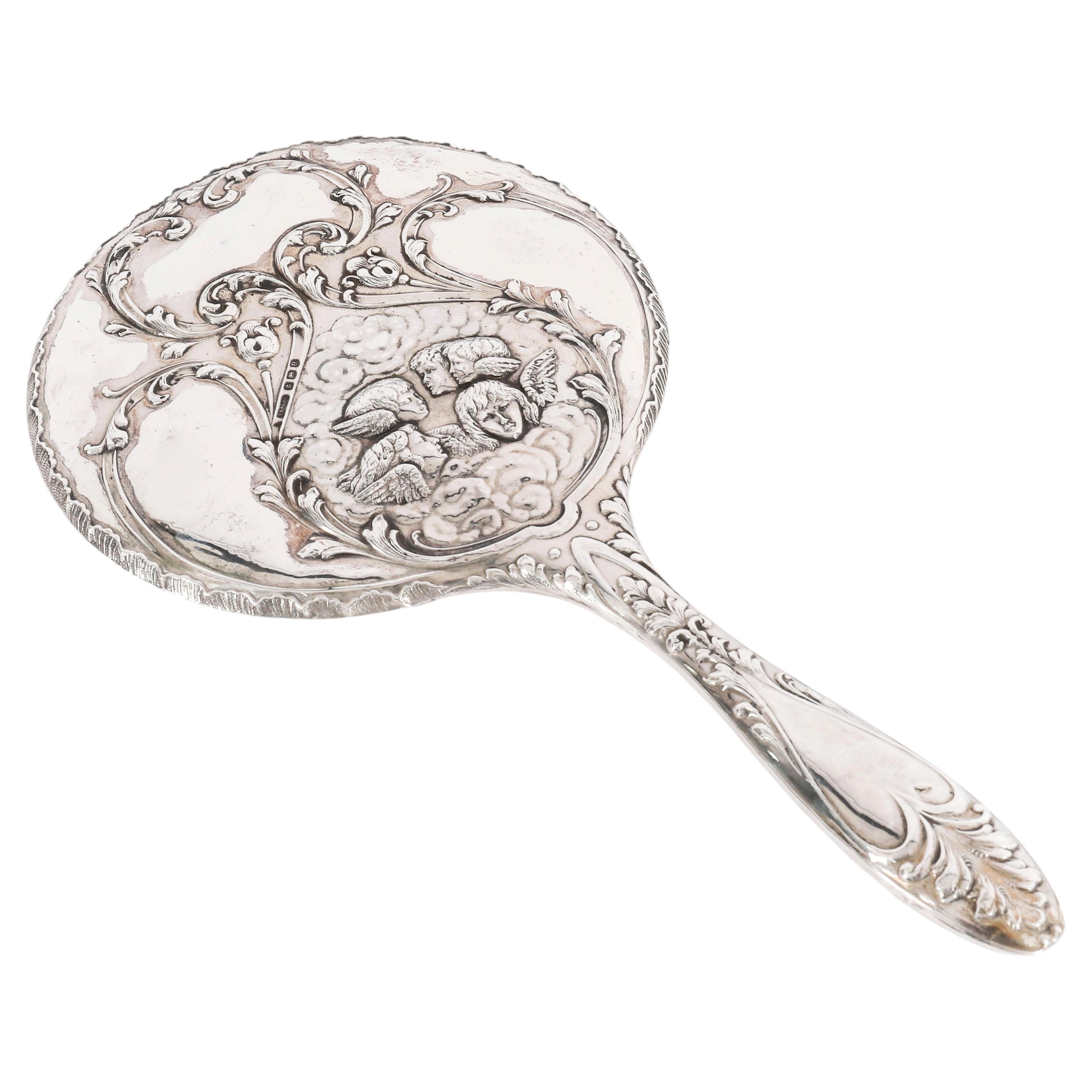 Antique Sterling Silver Cherubs Hand Mirror S Blanckensee & Son Birmingham 1912