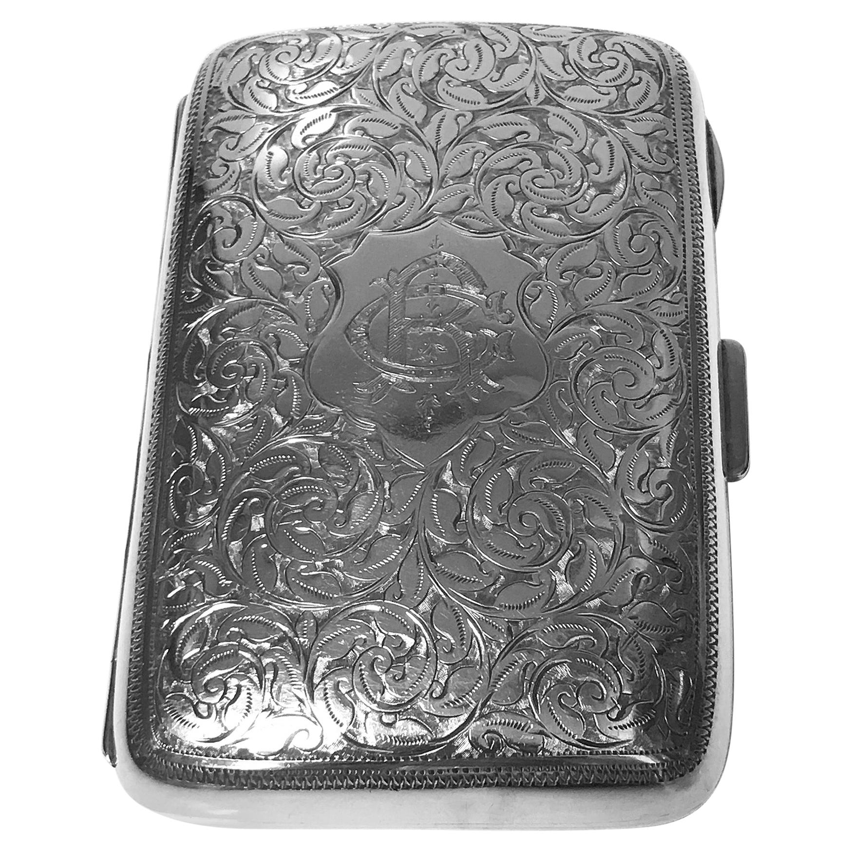 Antique Sterling Silver Cigarette Case, Birmingham 1898 JR