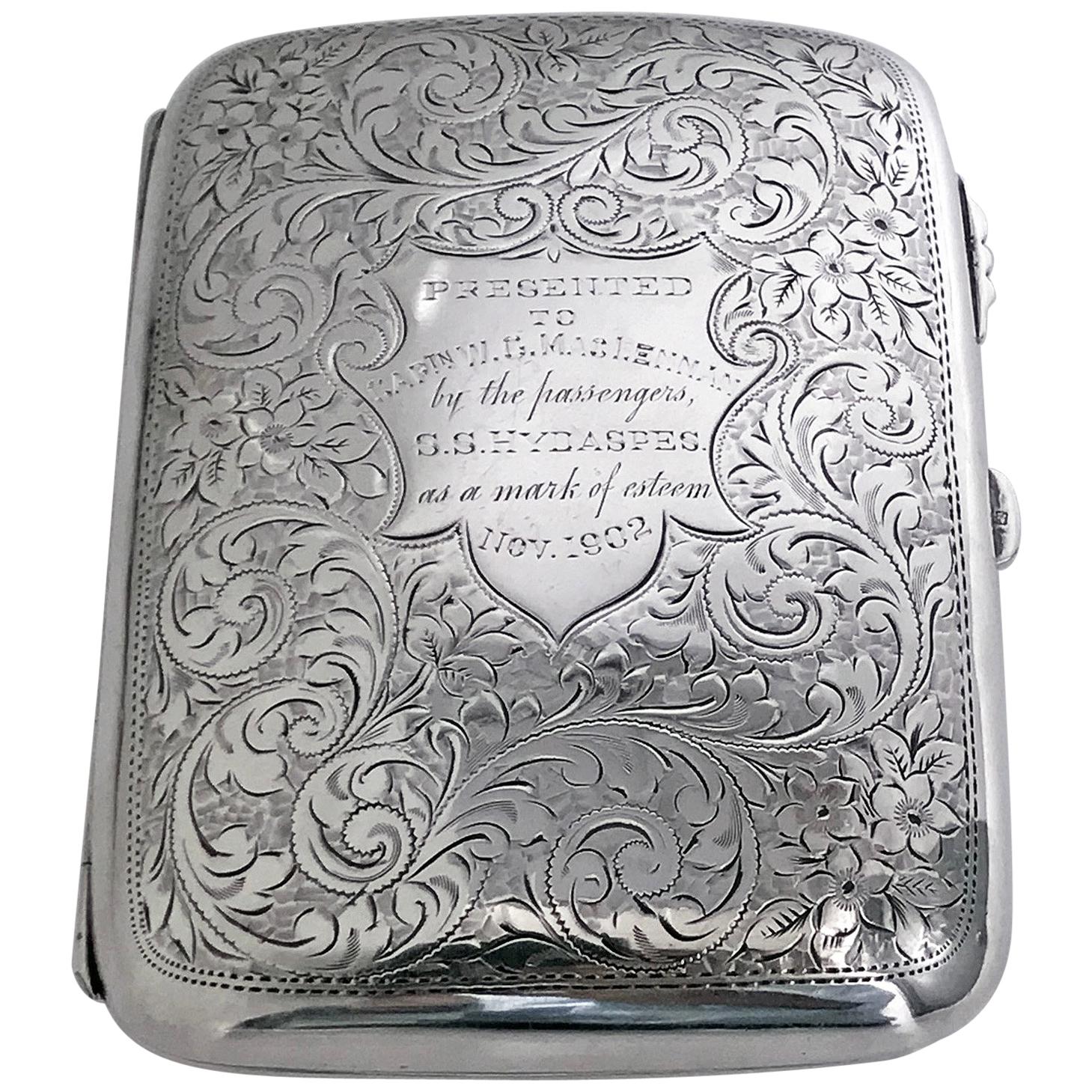 Antique Sterling Silver Cigarette Case Birmingham 1901 Samuel Levi