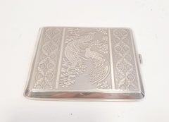 Antique Sterling Silver Cigarette Case with delicate peacoks and gold plated