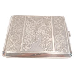 Retro Sterling Silver Cigarette Case with delicate peacoks and gold plated