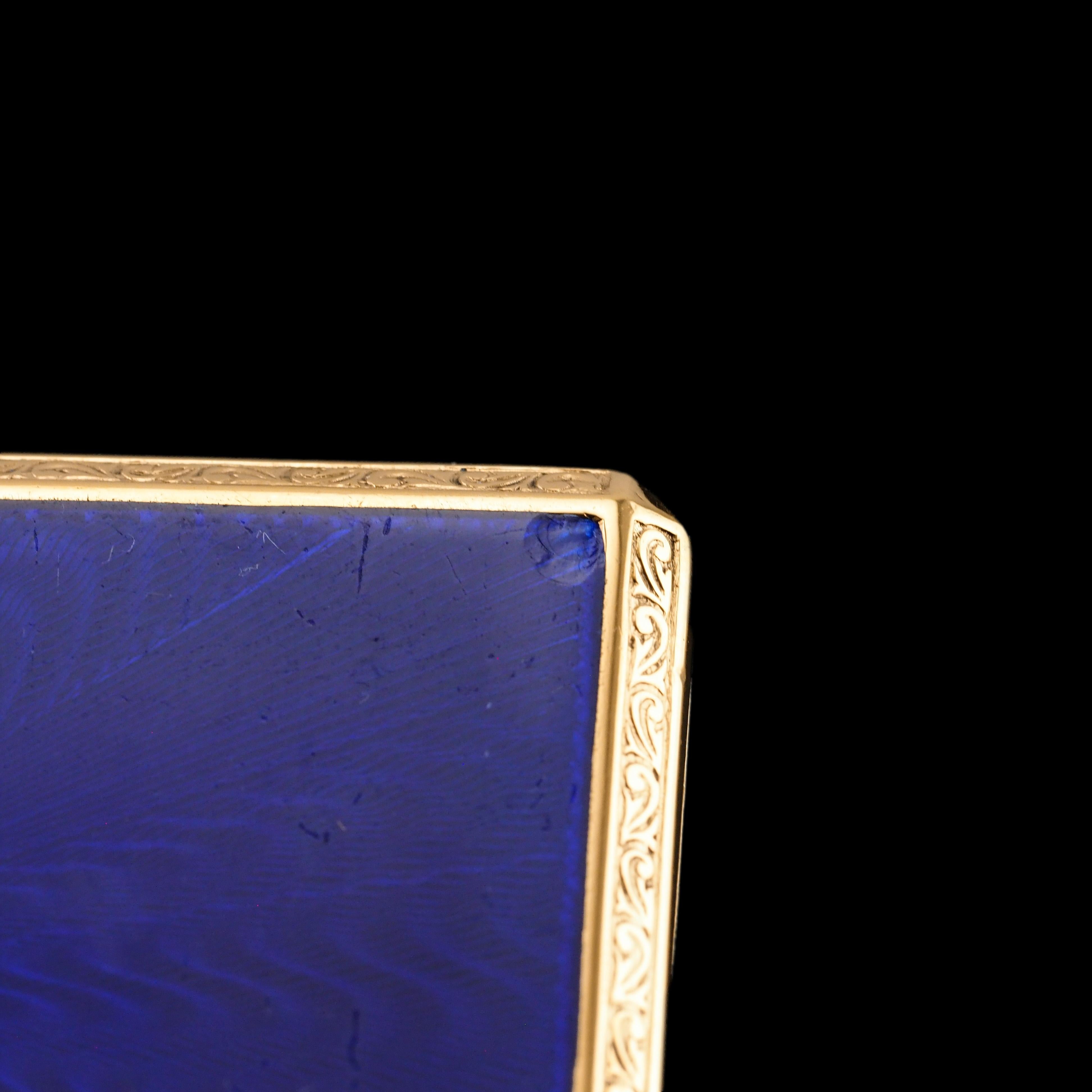 Antique Sterling Silver Cigarette Case with Silver Gilt Blue Guilloche Enamel 13