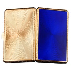 Vintage Sterling Silver Cigarette Case with Silver Gilt Blue Guilloche Enamel