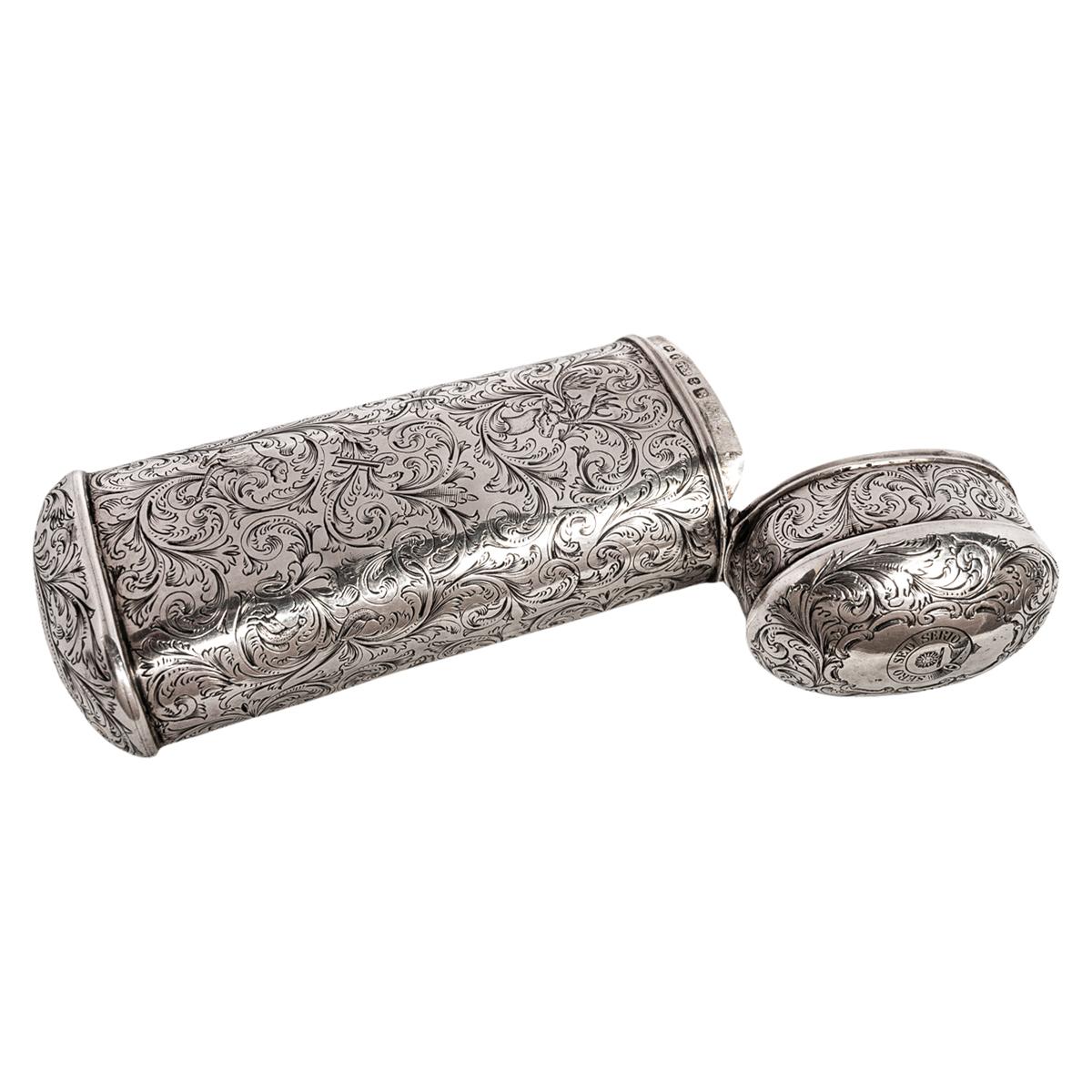 Estuche para puros antiguo de plata de ley Clan Kerr grabado Taylor & Perry Birmingham Victoriano temprano en venta