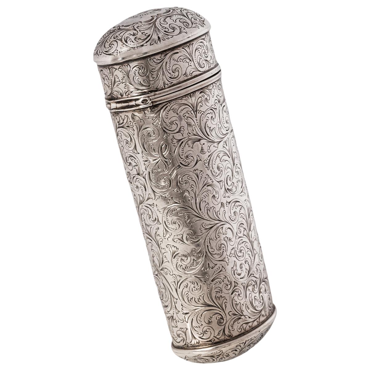 Estuche para puros antiguo de plata de ley Clan Kerr grabado Taylor & Perry Birmingham en Bueno estado para la venta en Portland, OR