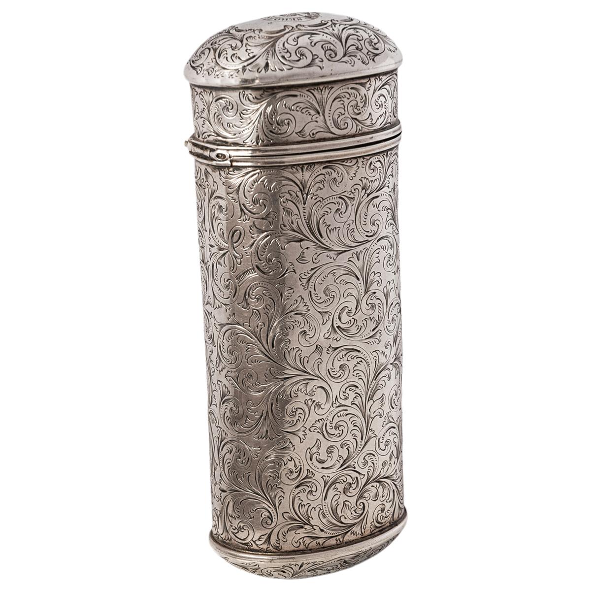 Estuche para puros antiguo de plata de ley Clan Kerr grabado Taylor & Perry Birmingham Mediados del siglo XIX en venta