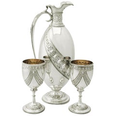 Antique Sterling Silver Claret Jug and Matching Goblets by Barnard & Sons Ltd