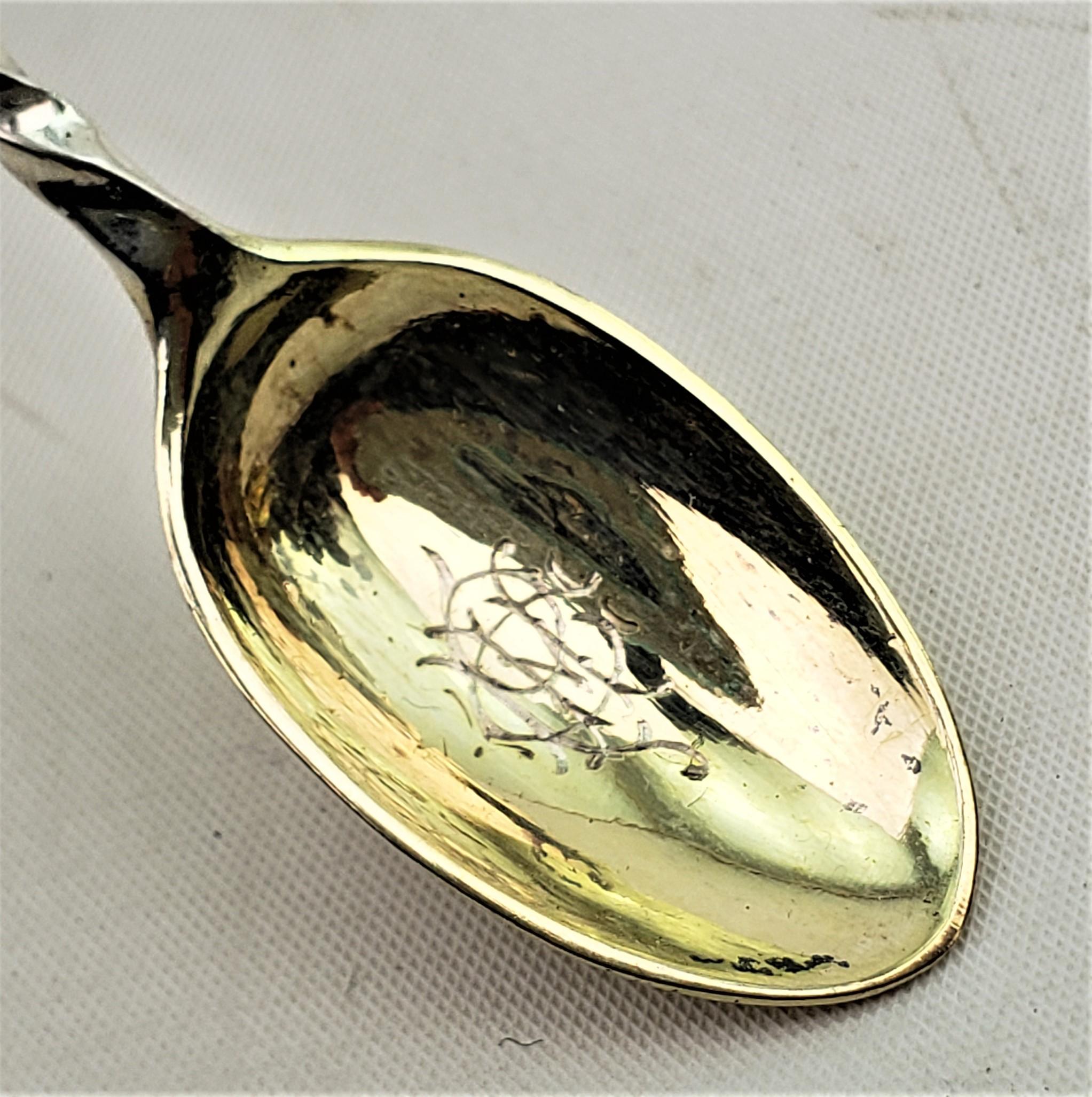 Gold Antique Sterling Silver Coffee or Tea Spoon Set with Figural Handles & Case For Sale