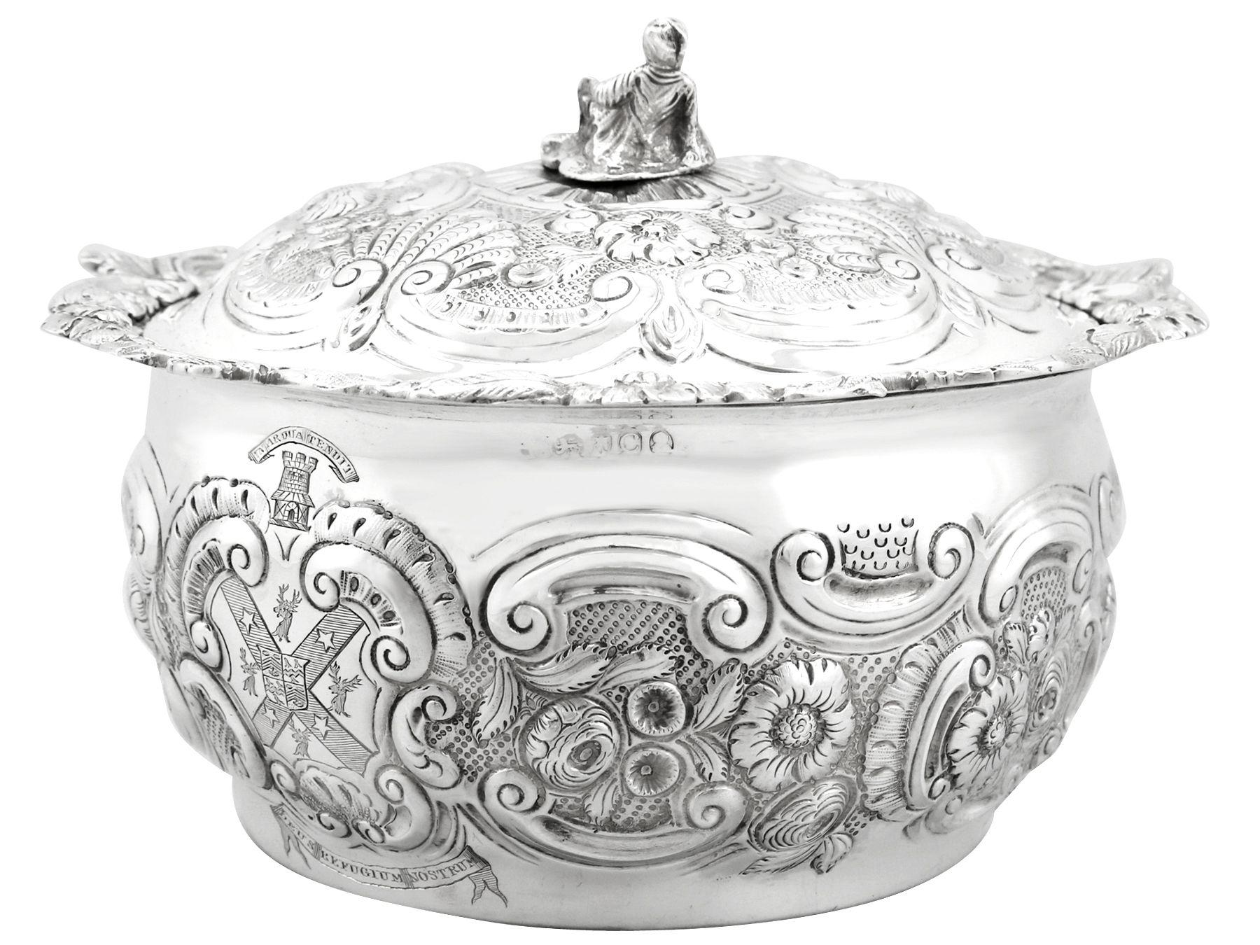 English Antique Sterling Silver Covered Serving Dish For Sale