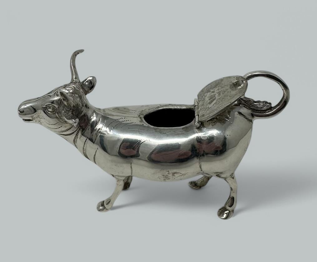 Edwardian Antique German Sterling Silver Animal Cow Creamer Pitcher Jug London 1908