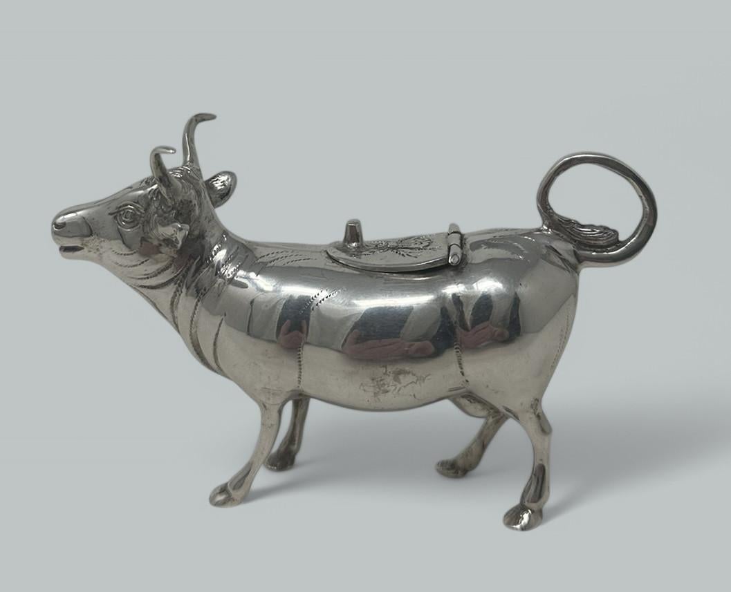 19th Century Antique German Sterling Silver Animal Cow Creamer Pitcher Jug London 1908