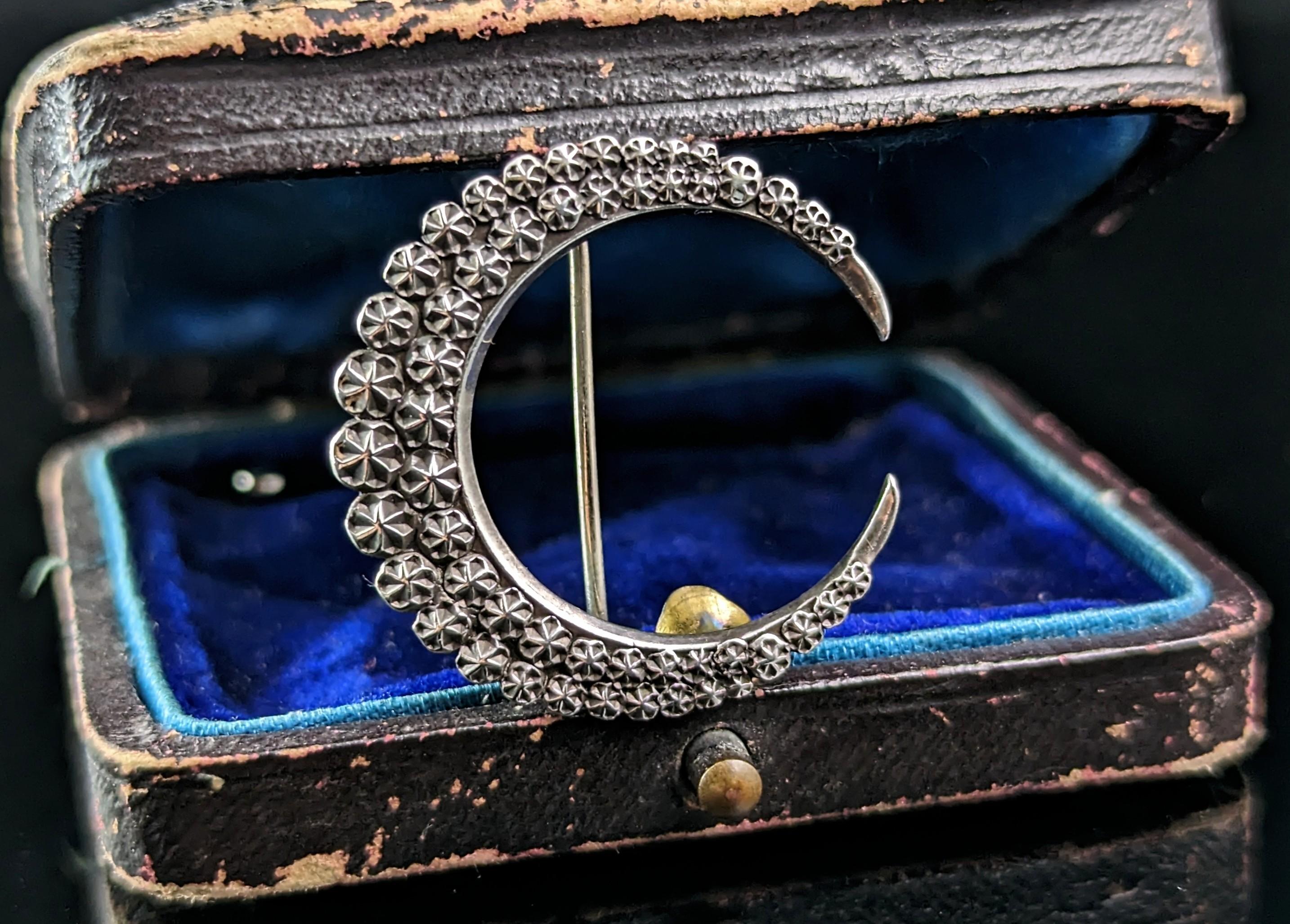 Antique sterling silver Crescent moon brooch, Charles Horner  4