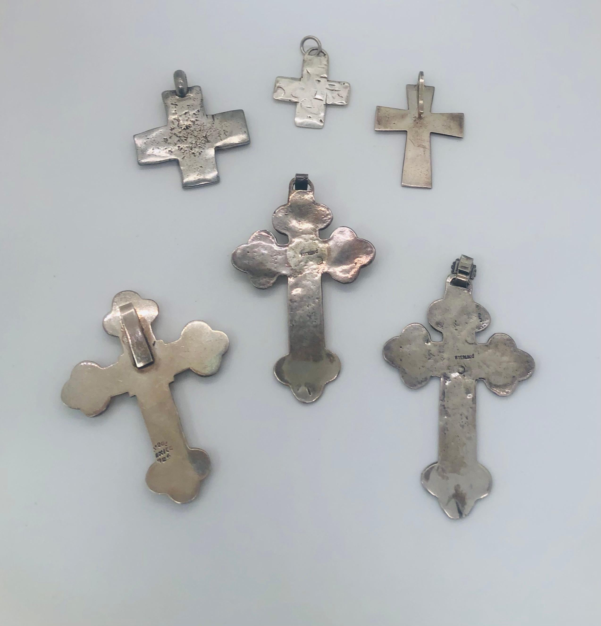 20th Century Antique Sterling Silver Cross Pendant Attributed to T Foree, a Set of 6 For Sale