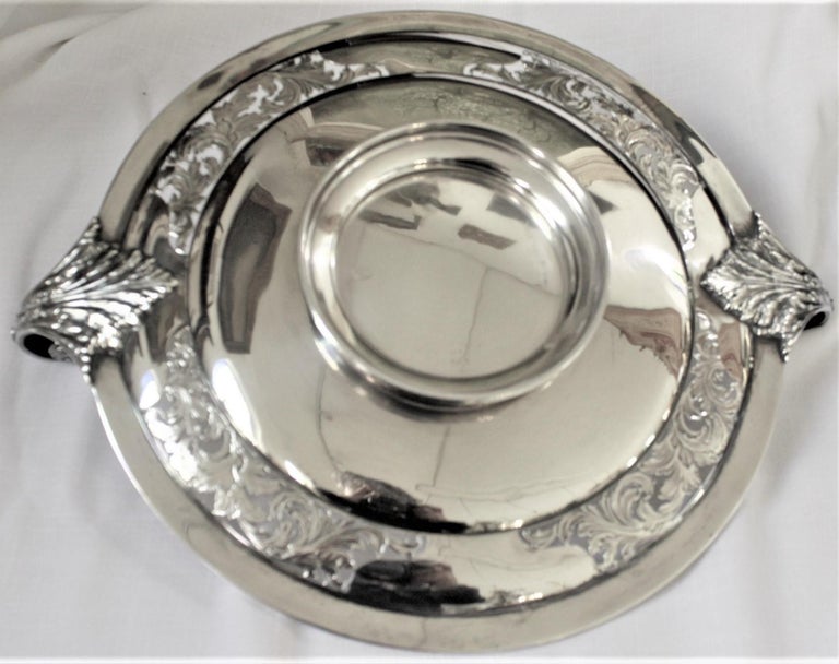 Antique Sterling Silver Curled Handle & Ornately Engraved Centerpiece Bowl For Sale 4