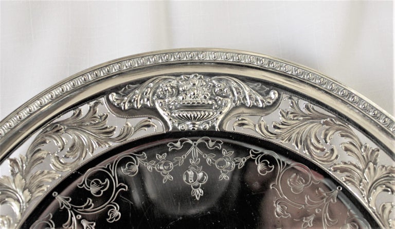 Antique Sterling Silver Curled Handle & Ornately Engraved Centerpiece Bowl For Sale 1