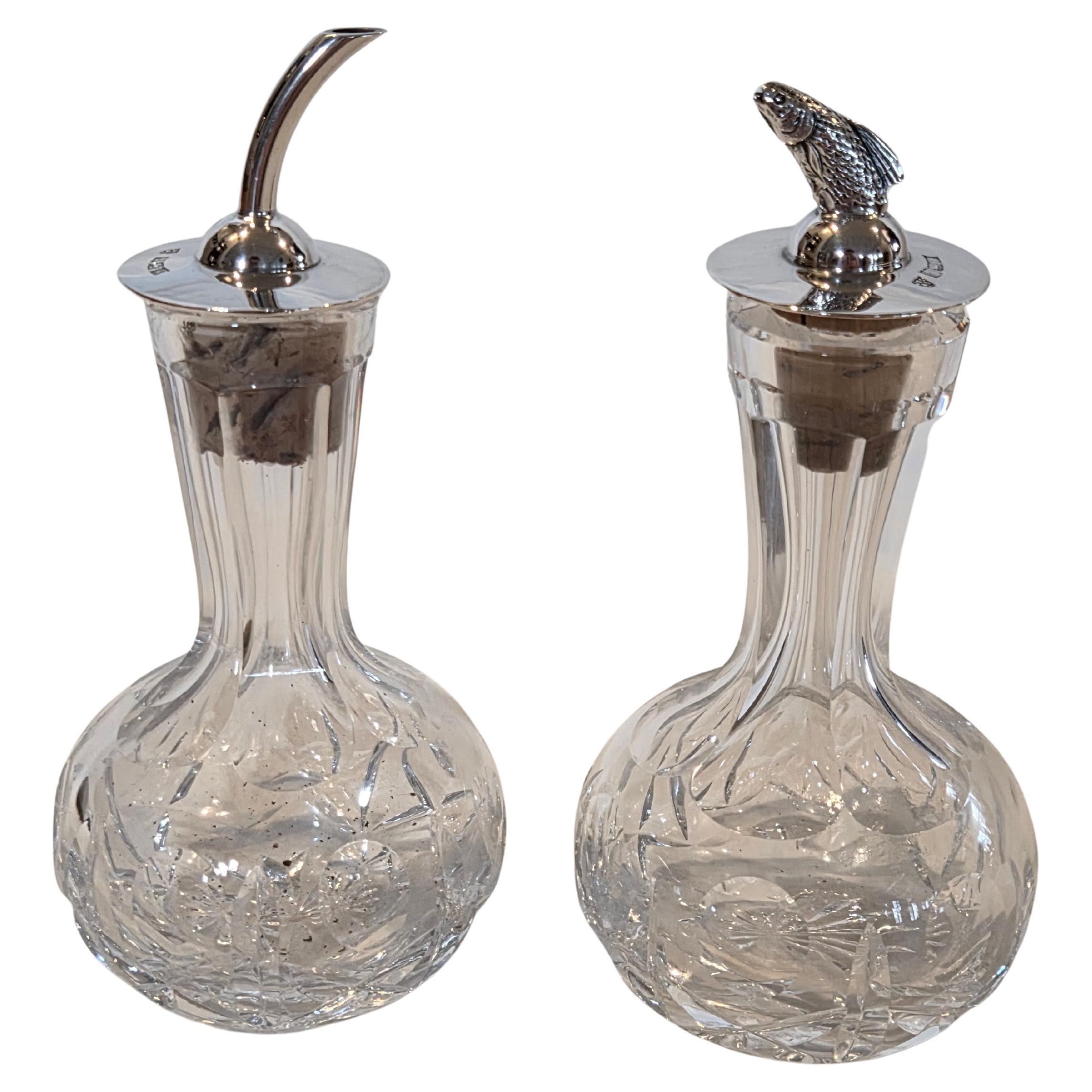 Antique Sterling Silver & Cut Crystal Condiment/Bitters Bottles - Birmingham