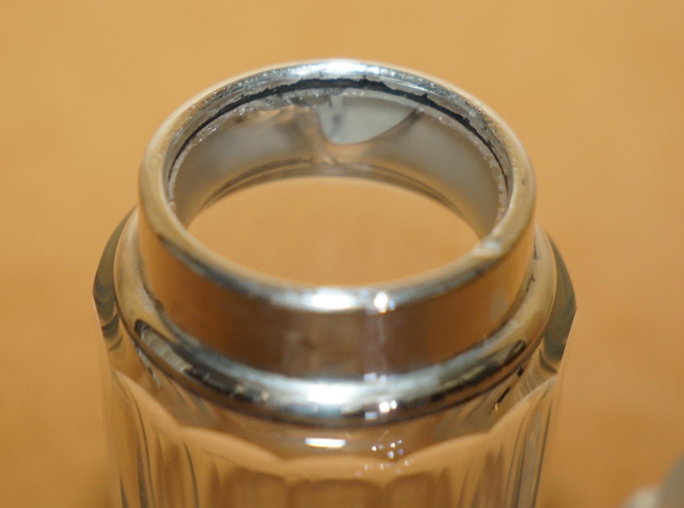 ANTiQUE STERLING SILVER & CUT GLASS CRYSTAL HENRY PERKINS & SONS TRINKET JAR For Sale 4