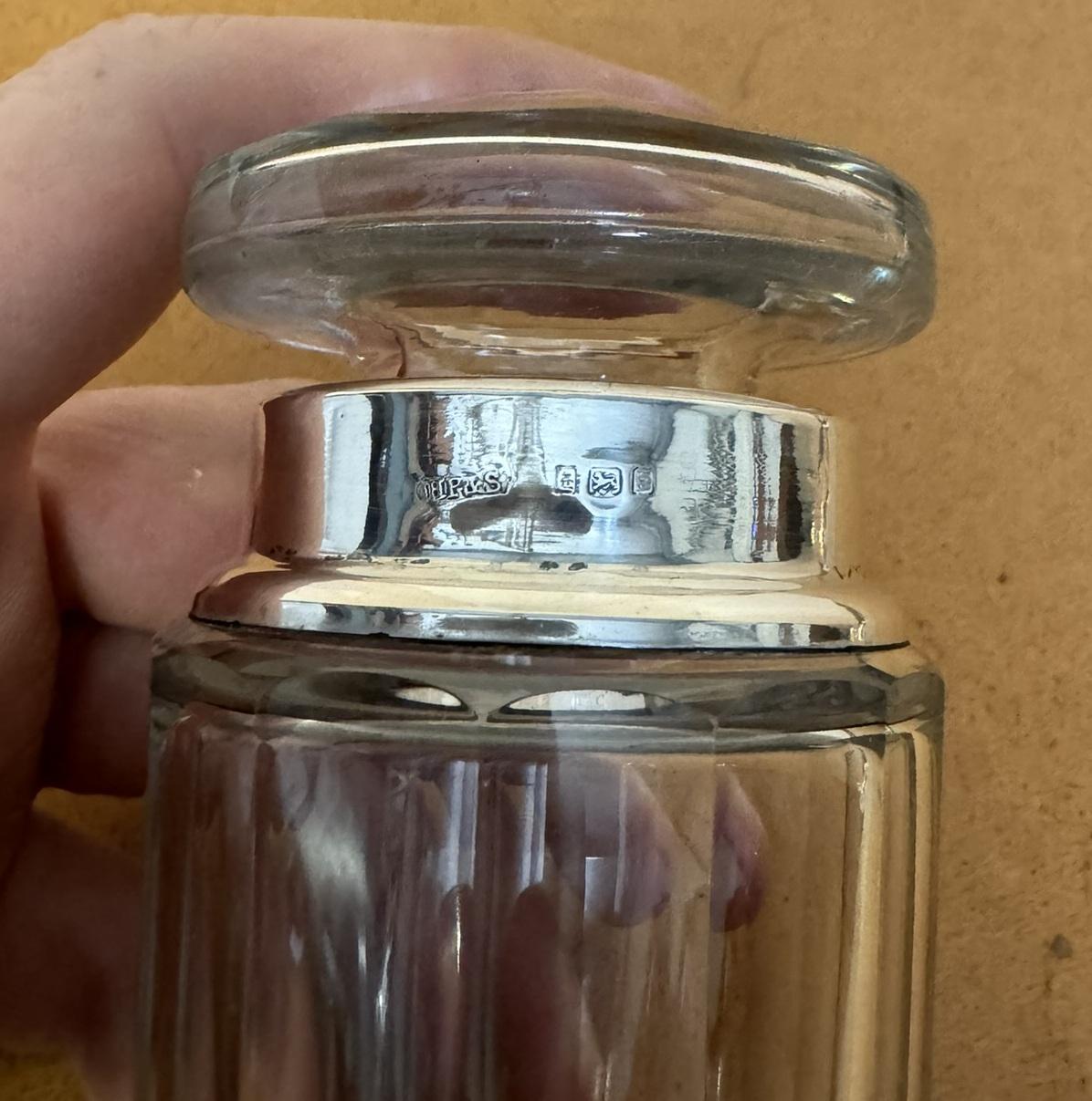 ANTiQUE STERLING SILVER & CUT GLASS CRYSTAL HENRY PERKINS & SONS TRINKET JAR For Sale 5
