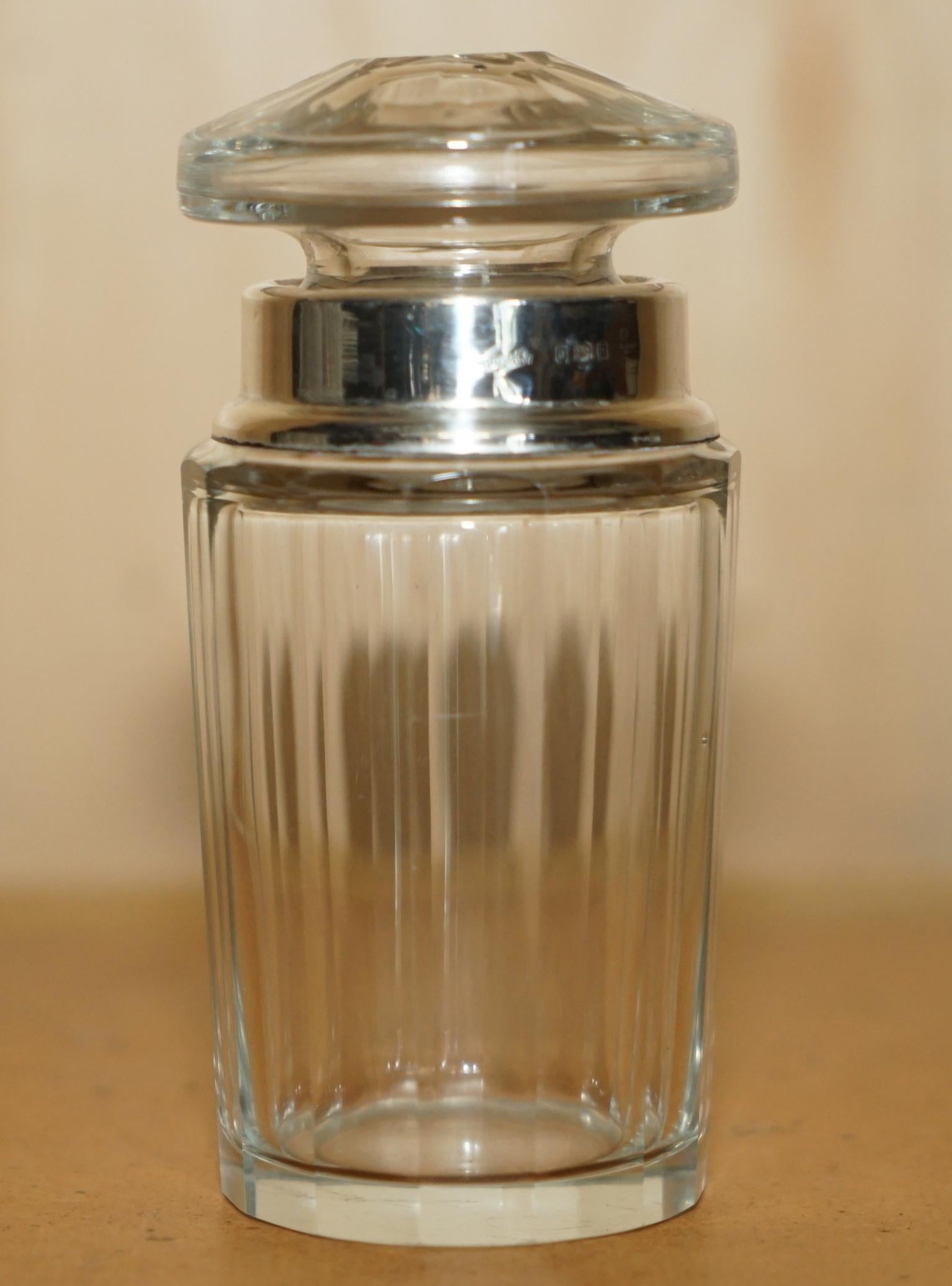 Edwardian ANTiQUE STERLING SILVER & CUT GLASS CRYSTAL HENRY PERKINS & SONS TRINKET JAR For Sale