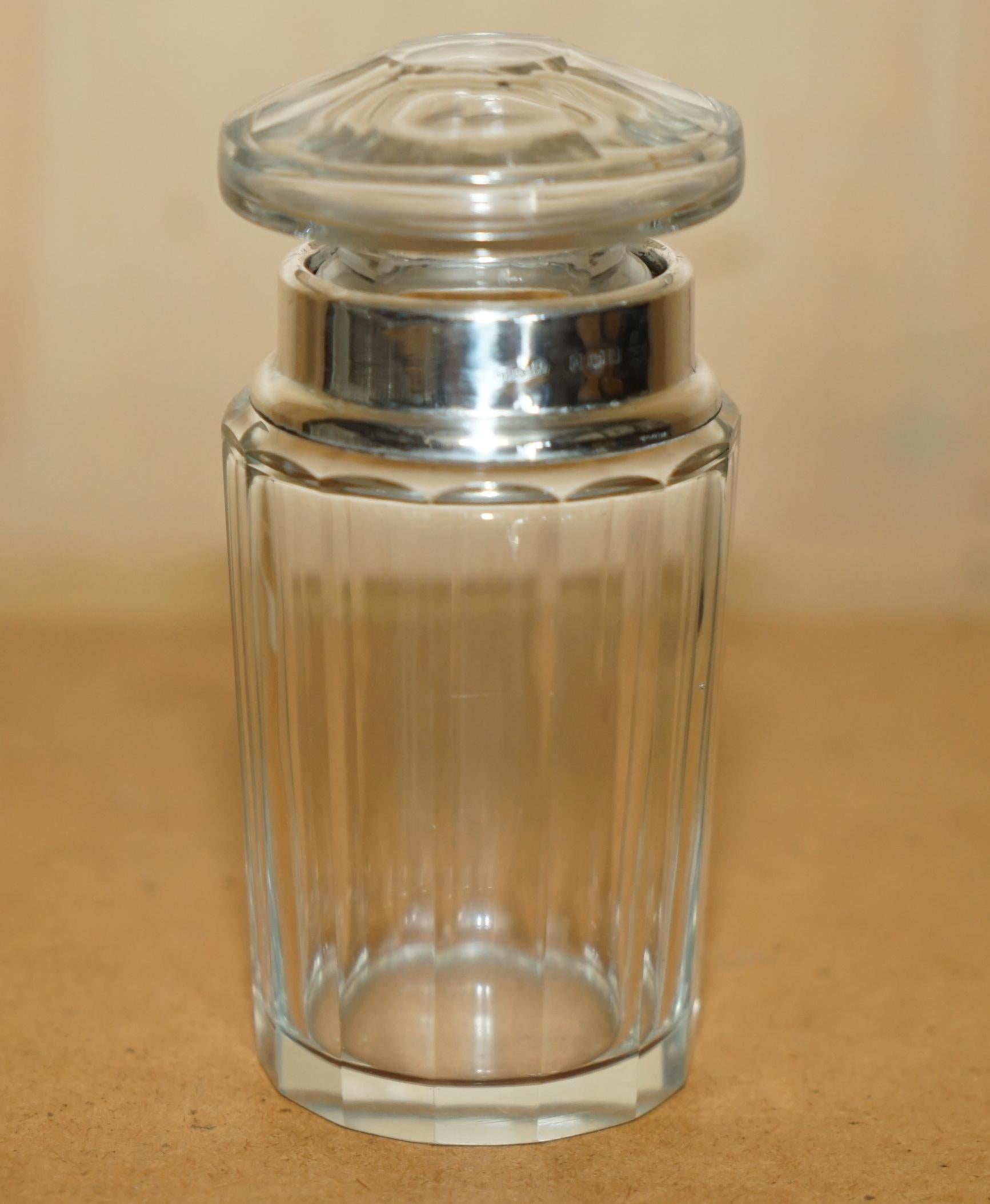 English ANTiQUE STERLING SILVER & CUT GLASS CRYSTAL HENRY PERKINS & SONS TRINKET JAR For Sale