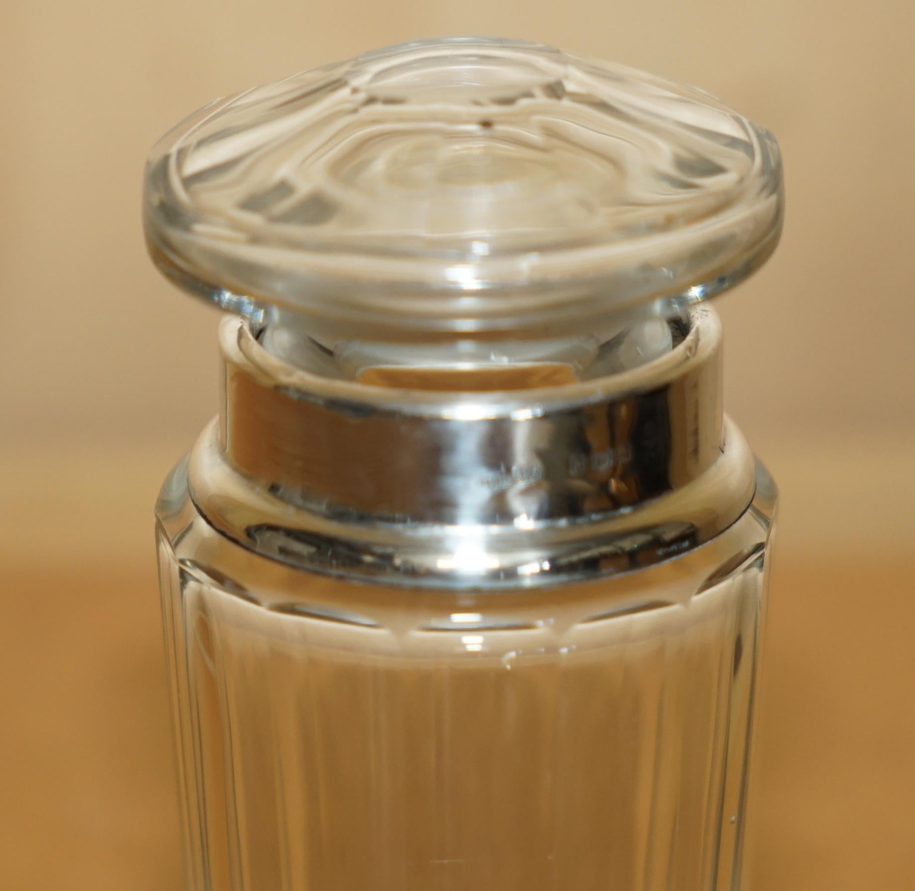 Hand-Crafted ANTiQUE STERLING SILVER & CUT GLASS CRYSTAL HENRY PERKINS & SONS TRINKET JAR For Sale