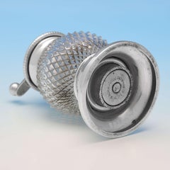 Antico macinapepe edoardiano in argento sterling e vetro del 1909