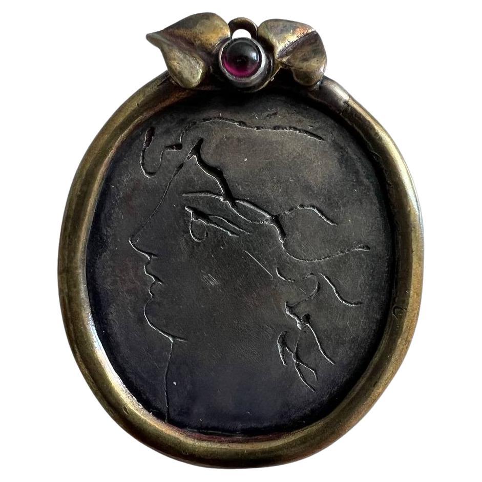 Sterling Silver Jean Cocteau Intaglio Garnet Brooch, 1950