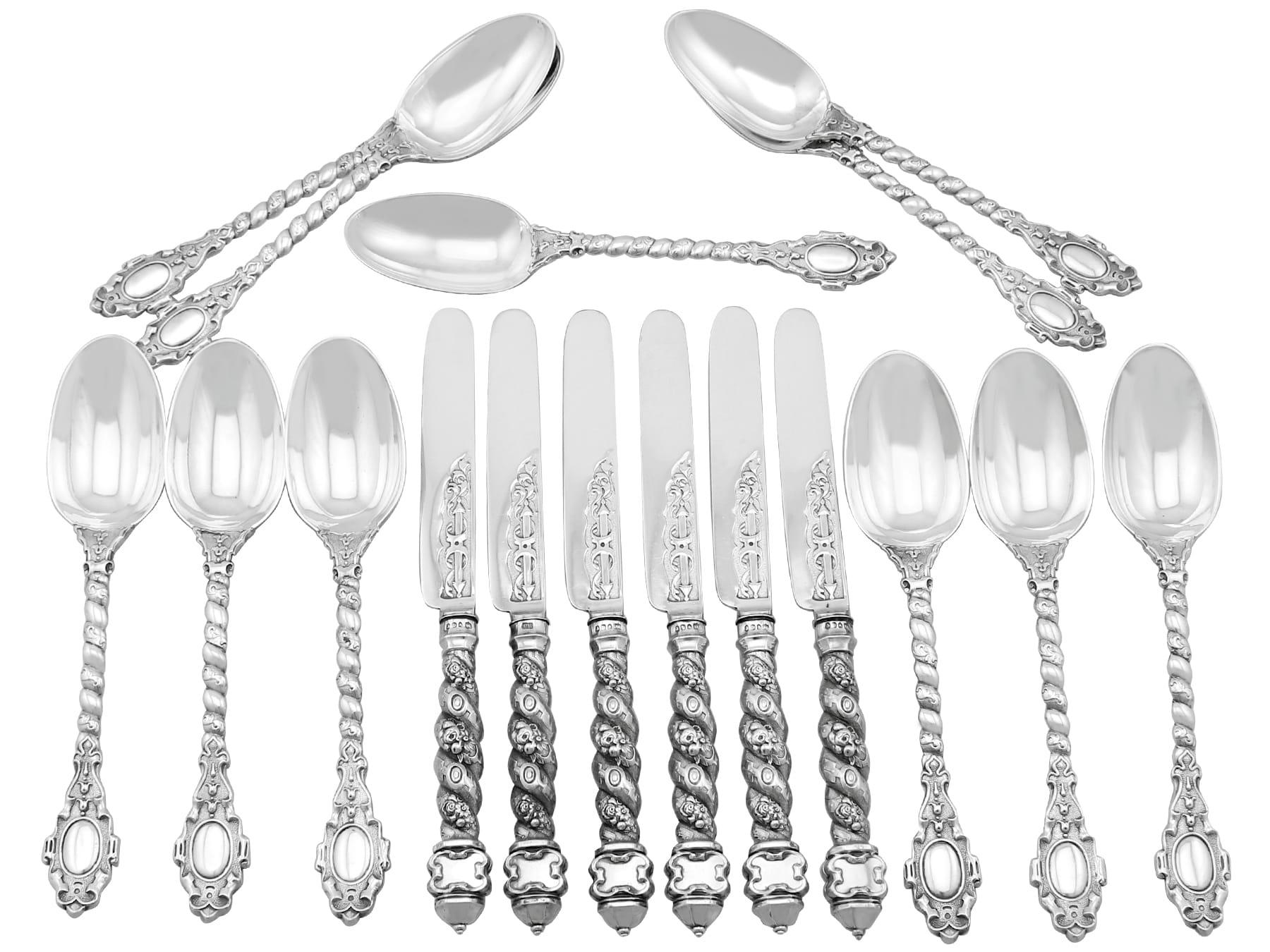 Antique Sterling Silver Dessert Service for Six Persons by Francis Higgins II For Sale 5