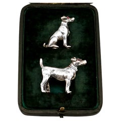 Antique Sterling Silver Dog Menu / Card Holders